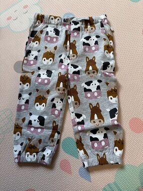Stella McCartney Kids Gray Joggers with Brown, Pink and Black Animal Faces